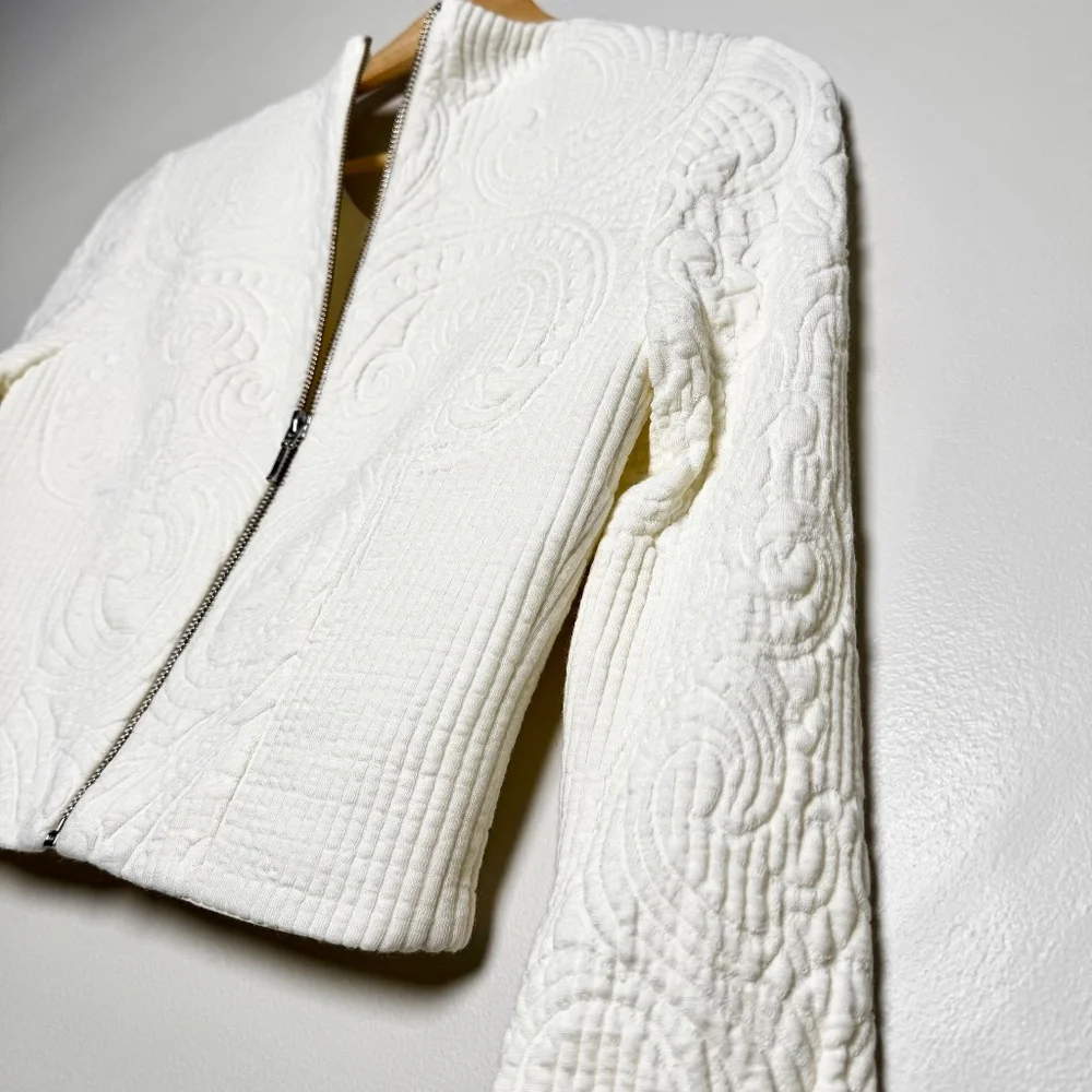Nicholas Textured Long-Sleeved Ecru White Point Waist Crop Top Sz 2 US
